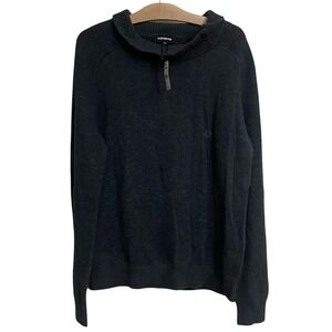 Express Mens Charcoal Gray Wool Blend Mock Neck Button Sweater Large NWT